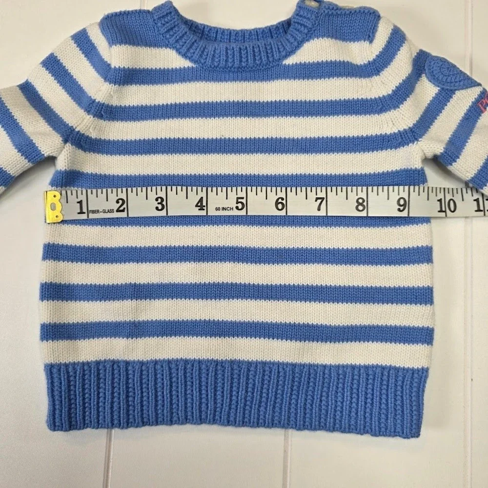 Ralph Lauren Size 6M‎ Baby Girls Blue White Stripe Cotton Sweater Heart Patch
